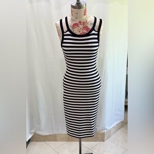 Michael Kors Black and White Striped Midi Dress
